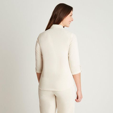 Blusa Beige Manga 3/4 Cuello Camisero-1