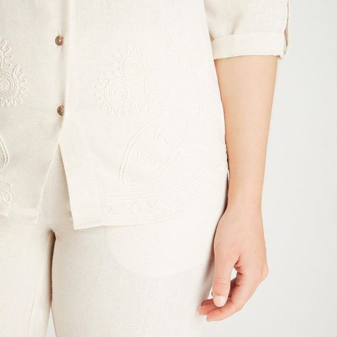 Blusa Beige Manga 3/4 Cuello Camisero-2