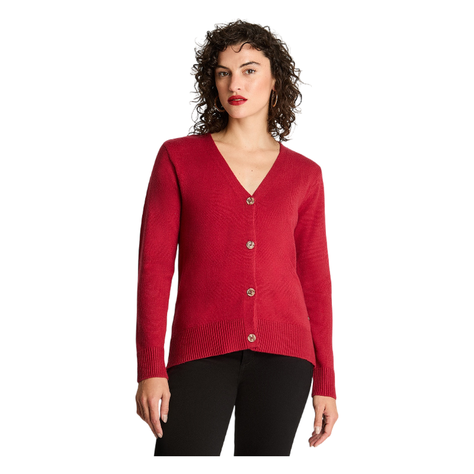 Cardigan Manga Larga Cuello V Básico Rojo-0