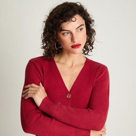 Cardigan Manga Larga Cuello V Básico Rojo-2