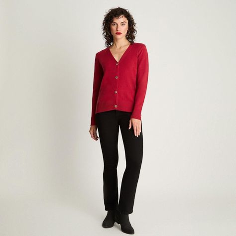 Cardigan Manga Larga Cuello V Básico Rojo-3