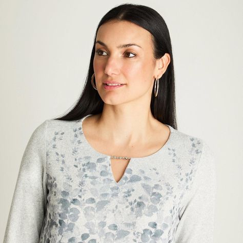 Polera Manga Larga Lanialla Escote Redondo Estampada Gris-2