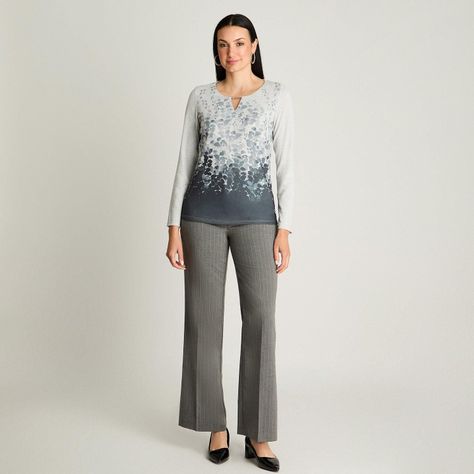 Polera Manga Larga Lanialla Escote Redondo Estampada Gris-3