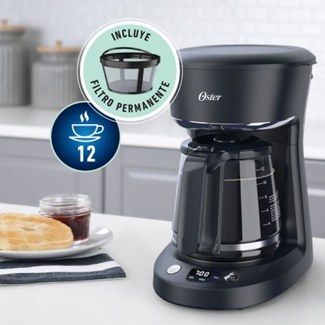 Cafetera programable Oster® 12 tazas negra con auto apagado BVSTDCP12B-4