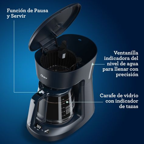 Cafetera programable Oster® 12 tazas negra con auto apagado BVSTDCP12B-5