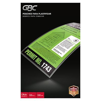 Laminas de Plastificar Oficio 125Mic 229X368mm 100 UN GBC-0