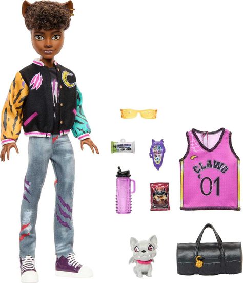 Doll Monster High Clawd Wolf con mascota, gárgola y bulldog-0