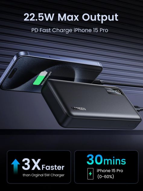 Batería externa UGREEN 20000 mAh 22,5 W con carga rápida USB C PD 3.0-3
