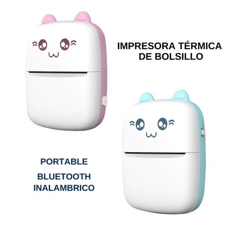 Mini Impresora Térmica Gatito Portátil 3 Rollos Adhesivos de Colores-6