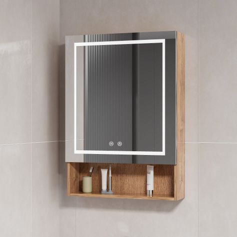Mueble Botiquin Espejo LED Antiempañante Domsa MMR-50 Wood - 48x80x14cm-1