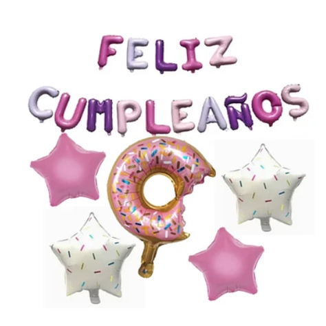 Globo Feliz Cumpleaños Dona Y Estrellas 20 Pcs-0