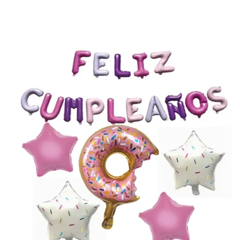 Globo Feliz Cumpleaños Dona Y Estrellas 20 Pcs-1