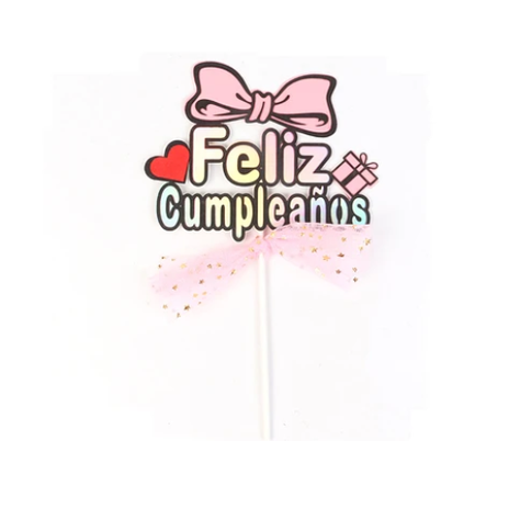 Topper Feliz Cumpleaños Rosa 13x21cm-0