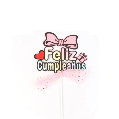 Topper Feliz Cumpleaños Rosa 13x21cm-1