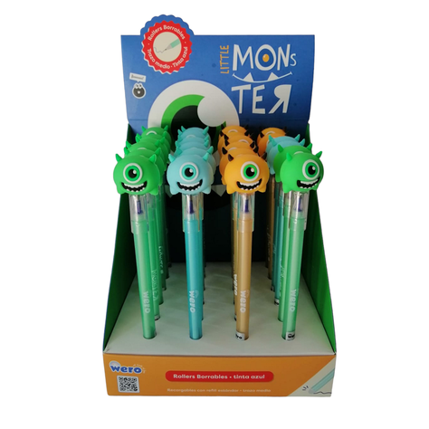DISPLAY 24PCS BOLIGRAFOS BORRABLES LITTE MONSTER.-0