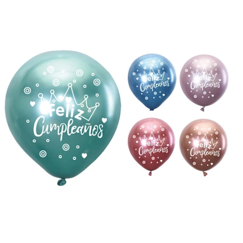 Globos Cromados Feliz Cumpleaños 5pcs 30 cm Colores Surtidos-0