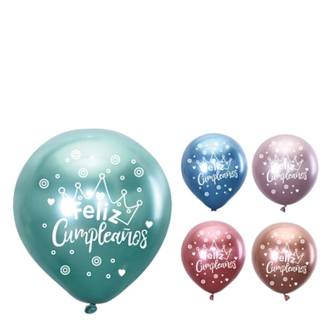 Globos Cromados Feliz Cumpleaños 5pcs 30 cm Colores Surtidos-1