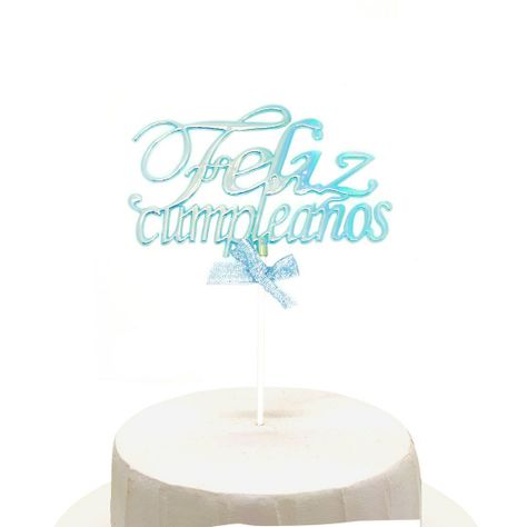 TOPPER TORTA FELIZ CUMPLEAÑOS CELESTE GLOW X1UNI-0