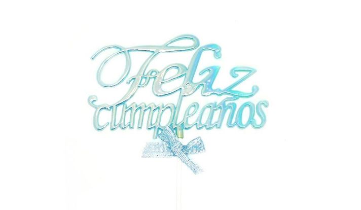 TOPPER TORTA FELIZ CUMPLEAÑOS CELESTE GLOW X1UNI-1