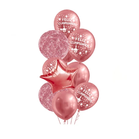 Set De Globos 11Pcs Latex Oro Rosa Feliz Cumpleaños -0