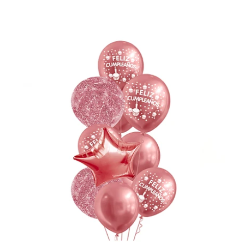 Set De Globos 11Pcs Latex Oro Rosa Feliz Cumpleaños -1