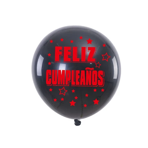 Globos De Látex Negro Estampado Feliz Cumpleaños 5pcs 30cm-0