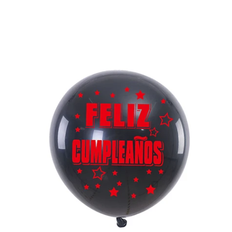 Globos De Látex Negro Estampado Feliz Cumpleaños 5pcs 30cm-1