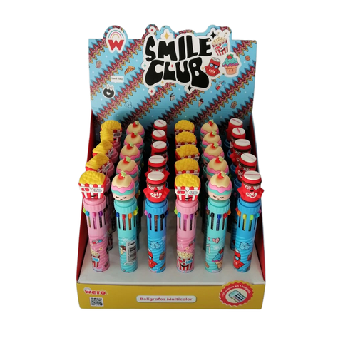 DISPLAY 30PCS BOLIGRAFO MULTICOLOR SMILE CLUB.-0