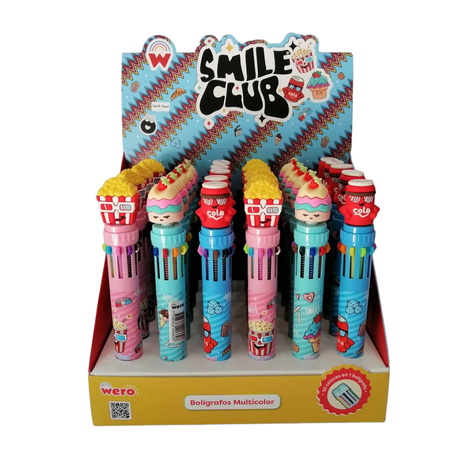 DISPLAY 30PCS BOLIGRAFO MULTICOLOR SMILE CLUB.-1