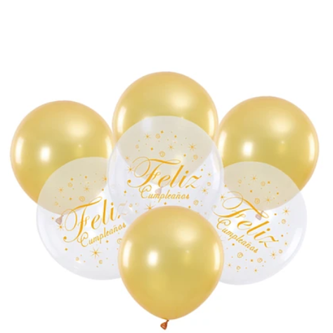 Set De Globos Feliz Cumpleaños Dorado 7pcs-1
