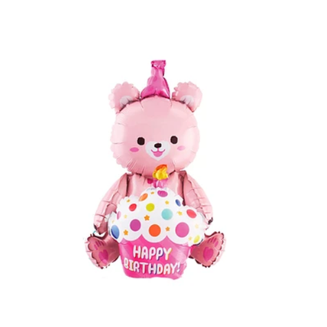 Globo Metálico Oso De Cumpleaños Rosa 77x97 cm-0
