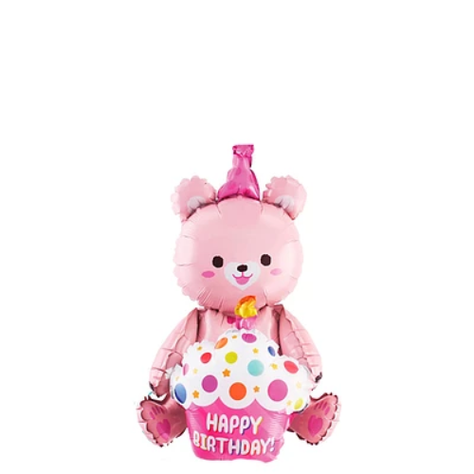 Globo Metálico Oso De Cumpleaños Rosa 77x97 cm-1