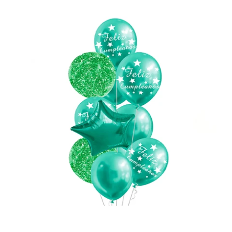 Set De Globos Latex Verde Feliz Cumpleaños 11Pcs-0
