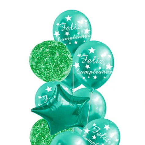 Set De Globos Latex Verde Feliz Cumpleaños 11Pcs-1