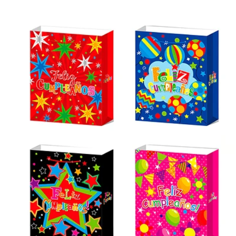 Bolsa De Regalo Feliz Cumpleaños Diseño Aleatorio 8.5 x18x24cm-1