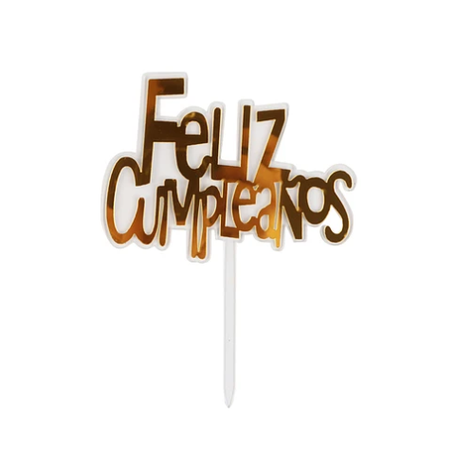 Topper Feliz Cumpleaños Dorado 11x16cm-0