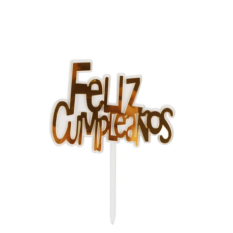 Topper Feliz Cumpleaños Dorado 11x16cm-1
