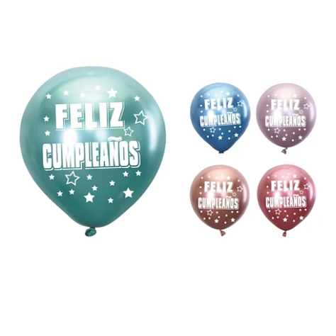 Globos Cromados Feliz Cumpleaños 5 pcs 30 cm Colores Surtidos-0