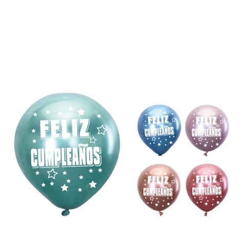 Globos Cromados Feliz Cumpleaños 5 pcs 30 cm Colores Surtidos-1