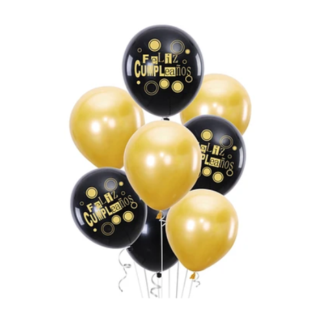 Set De Globos Feliz Cumpleaños Dorado Y Negro 8pcs-0