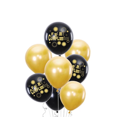 Set De Globos Feliz Cumpleaños Dorado Y Negro 8pcs-1
