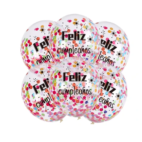 Set De Globos Látex Transparente Feliz Cumpleaños 6 Pcs-0