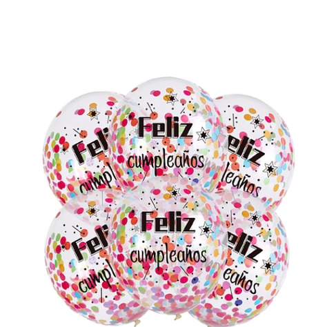 Set De Globos Látex Transparente Feliz Cumpleaños 6 Pcs-1