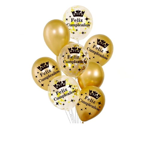 Set De Globos Latex Feliz Cumpleaños Dorado 9Pcs-0