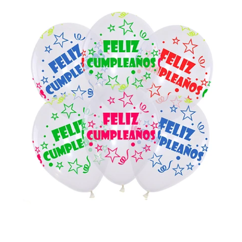 Set De Globos Latex Feliz Cumpleaños Fluorescente 6Pcs-0