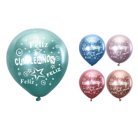 Globos Cromados Feliz Cumpleaños Colores Surtidos 5 pcs 30cm-0