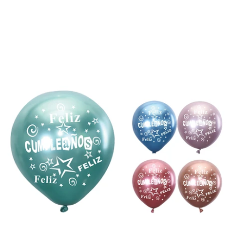 Globos Cromados Feliz Cumpleaños Colores Surtidos 5 pcs 30cm-1