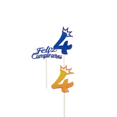 Topper Nº 4 Feliz Cumpleaños Con Corona Color Aleatorio-1