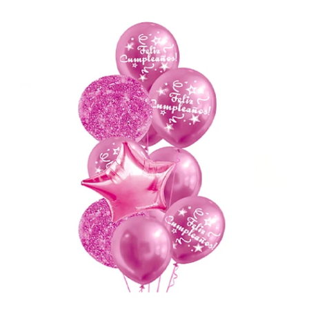 Set De Globos 11Pcs Latex Fucsia Feliz Cumpleaños -0