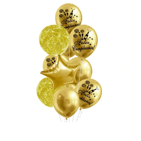 Set Globos Latex Dorado Feliz Cumpleaños 11 Pcs-0